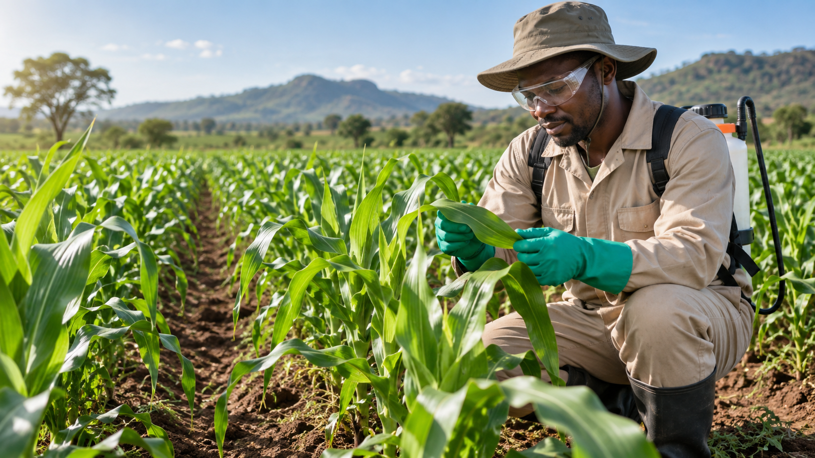Farmer inspecting a healthy crop